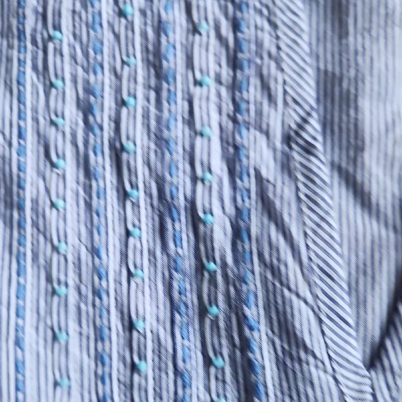 Talbots Blue Sleeveless Pleated Blouse with Bib Collar - Picture 4 of 8